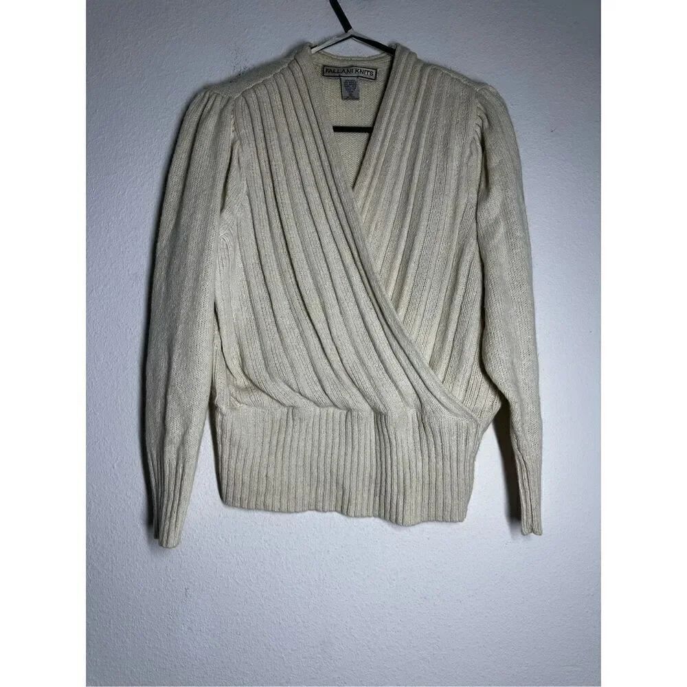 Vintage Fallani Knit Bohemian Wrap Cream Angora Rabbit Hair Silk Sweater Size S